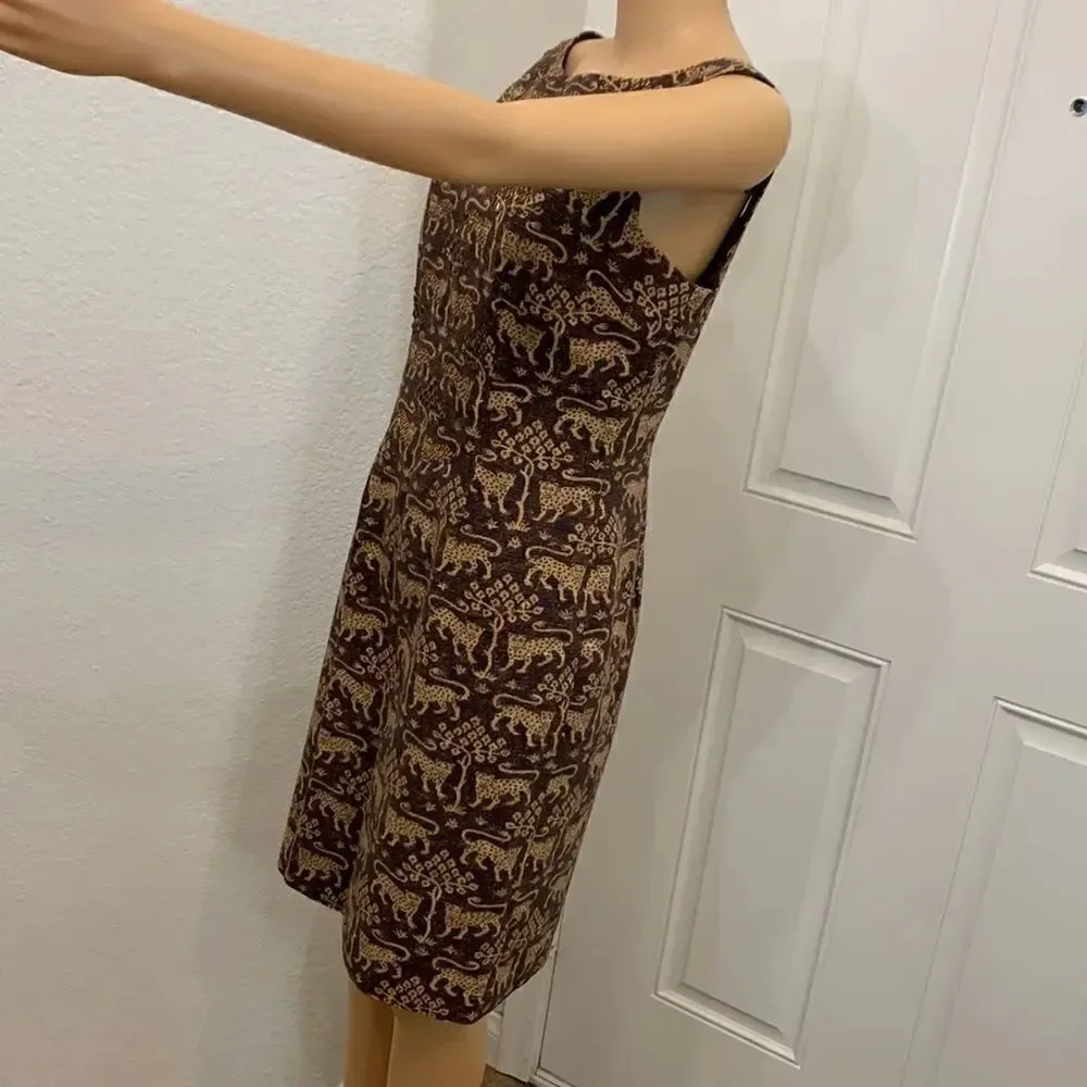 Maggy London Size 8 Tiger Beaded Scoop Neck Short Sleeve Midi Zippered Dress